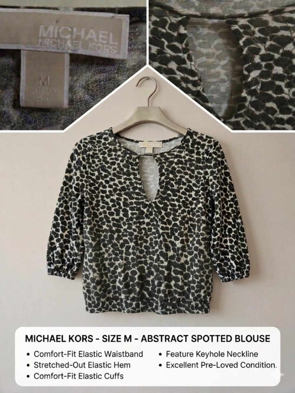 Michael Kors Abstract Leopard Keyhole Blouse Size M